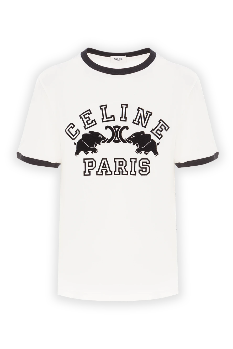 Celine біла футболка з бавовняного трикотажу з чорною окантовкою 191951 - фото 1