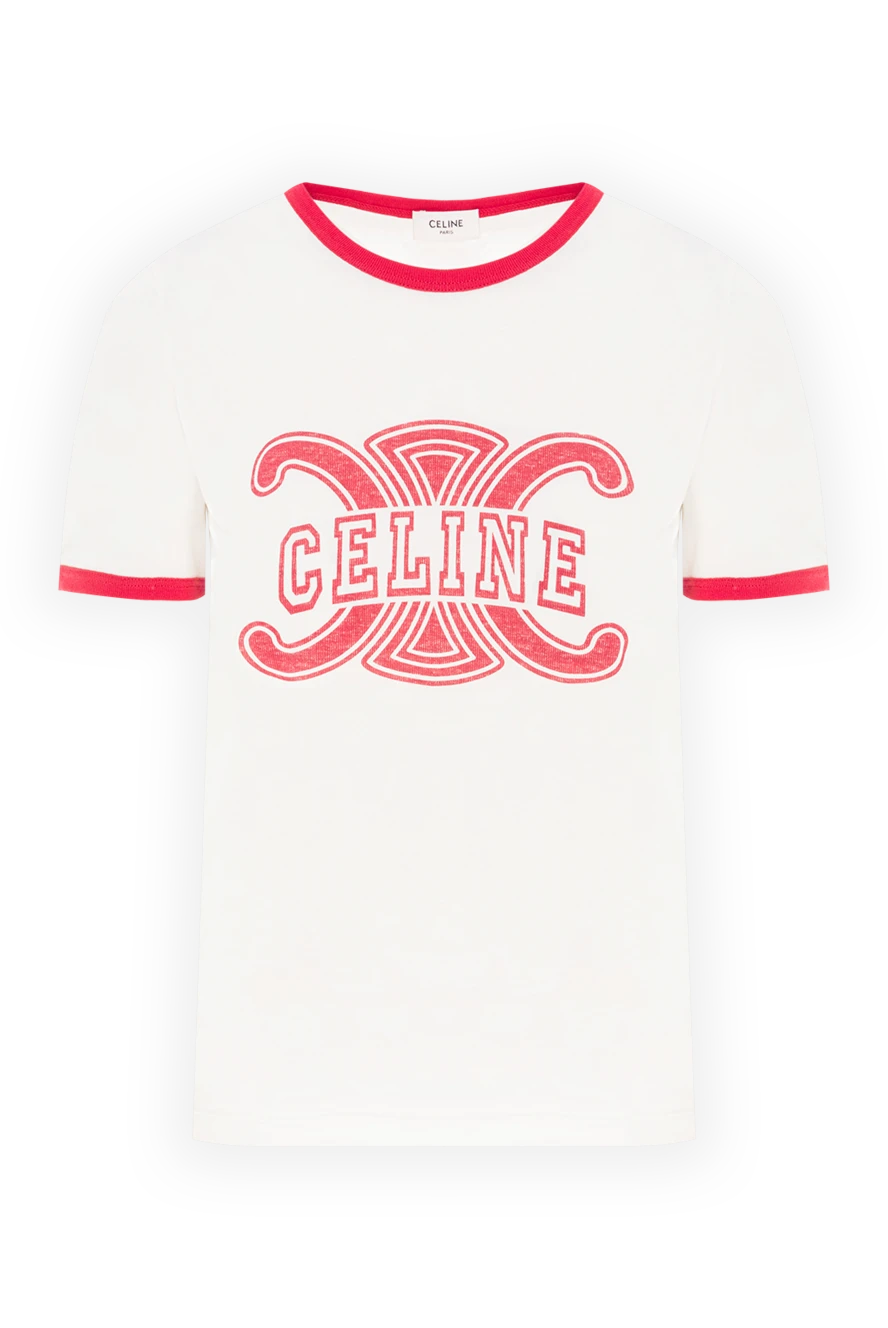 Celine футболка з бавовняного джерсі білого кольору з червоним оздобленням 191972 - фото 1