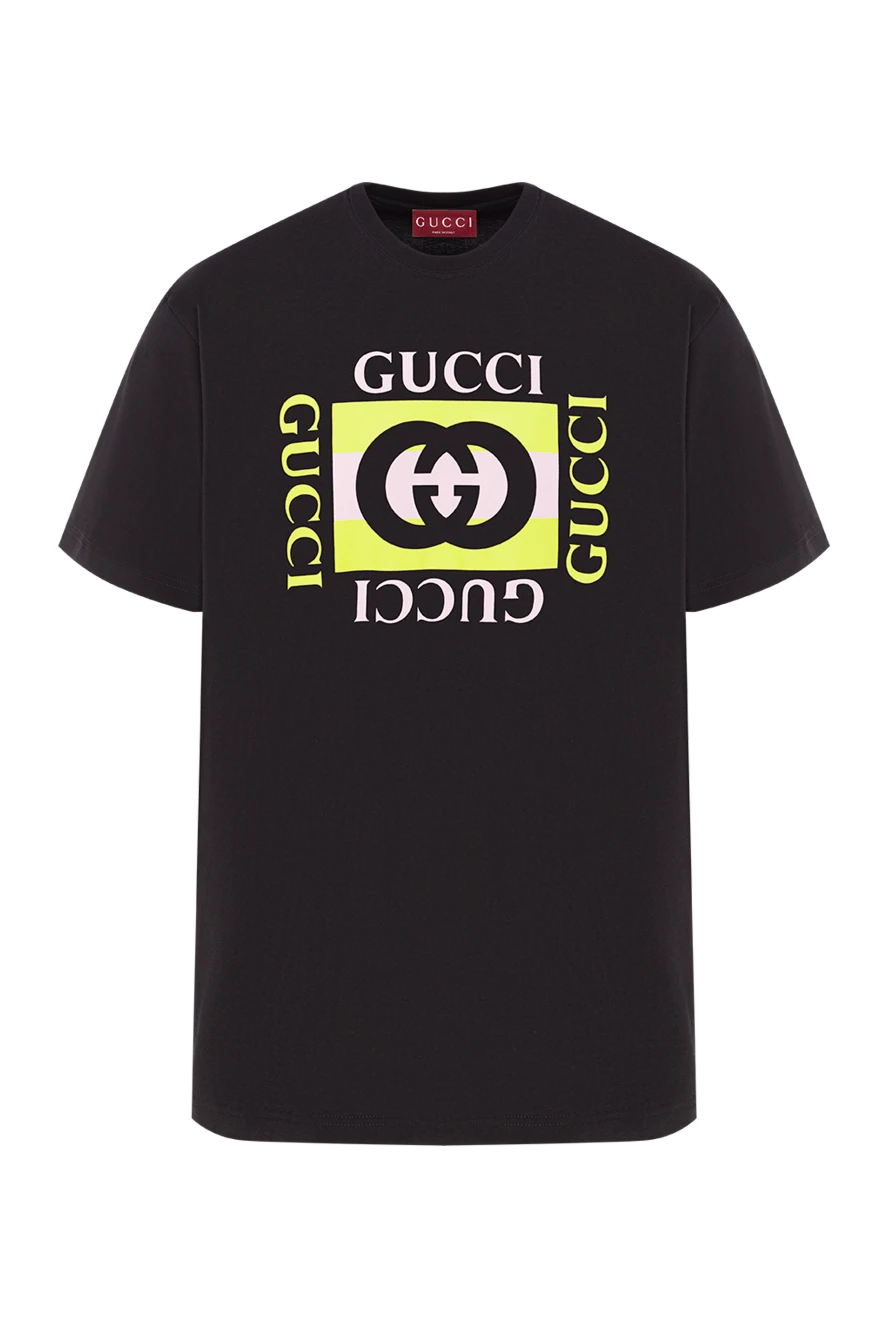 Gucci чорна футболка з бавовняного трикотажу з принтом 191981 - фото 1