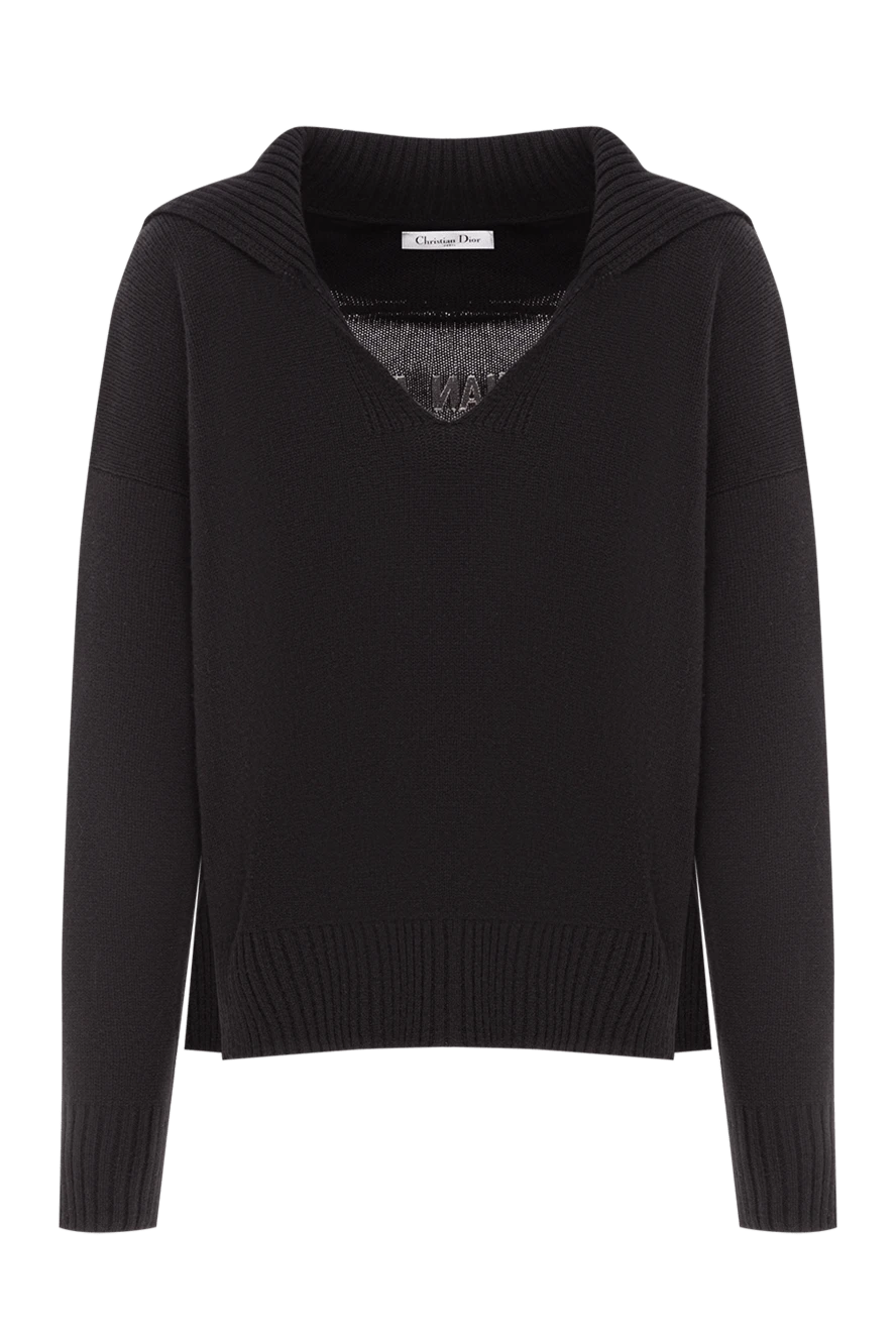 Dior черный джемпер с v-образным вырезом из кашемирового трикотажа 192016 - фото 1