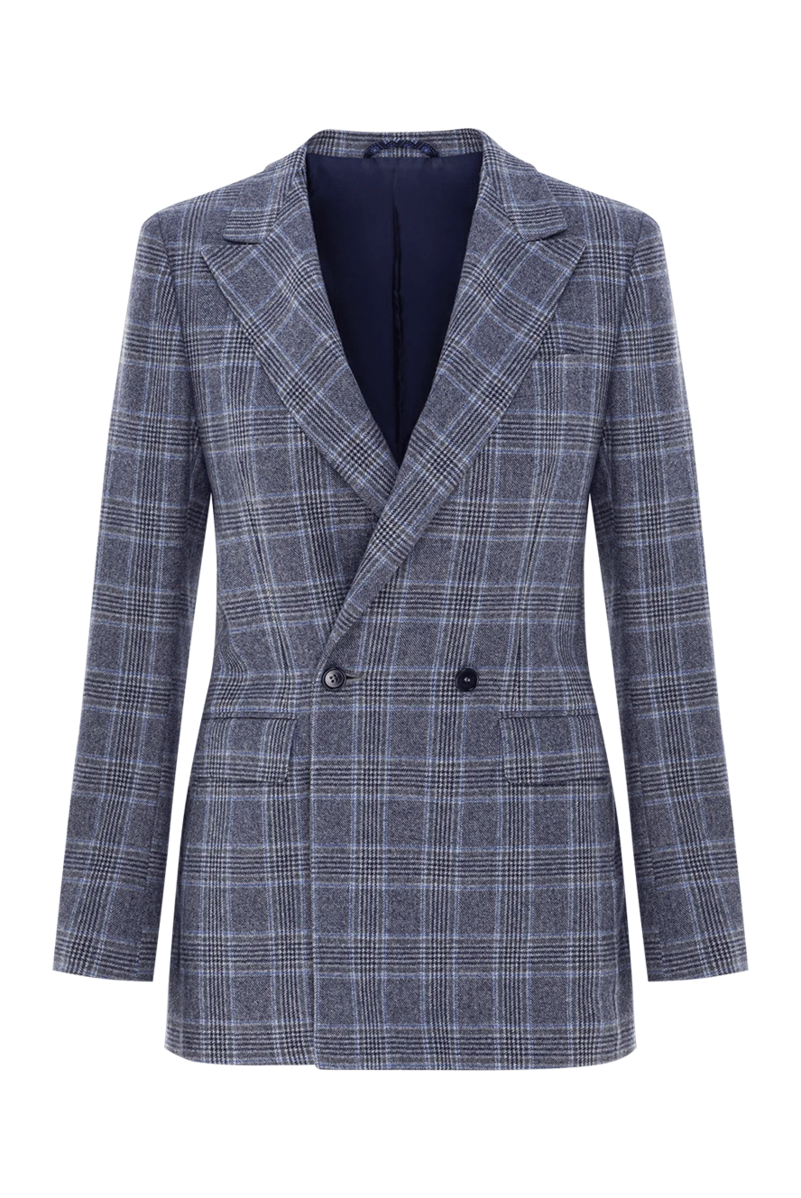 Kiton двобортний жакет у клітку з кашеміру та шовку 192056 - фото 1