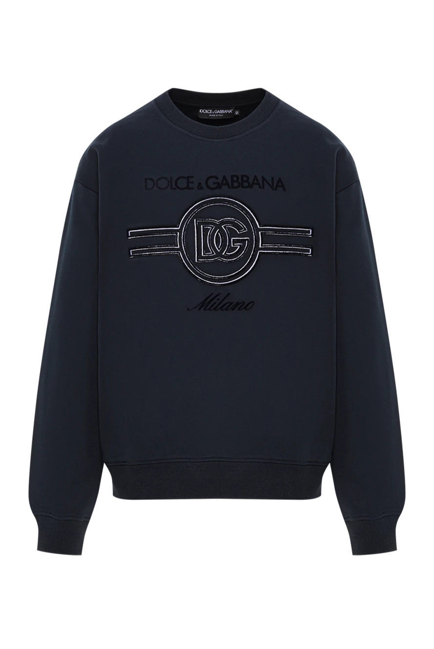 Dolce & Gabbana синий свитшот с вышивкой из мягкого джерси 192087 - фото 1