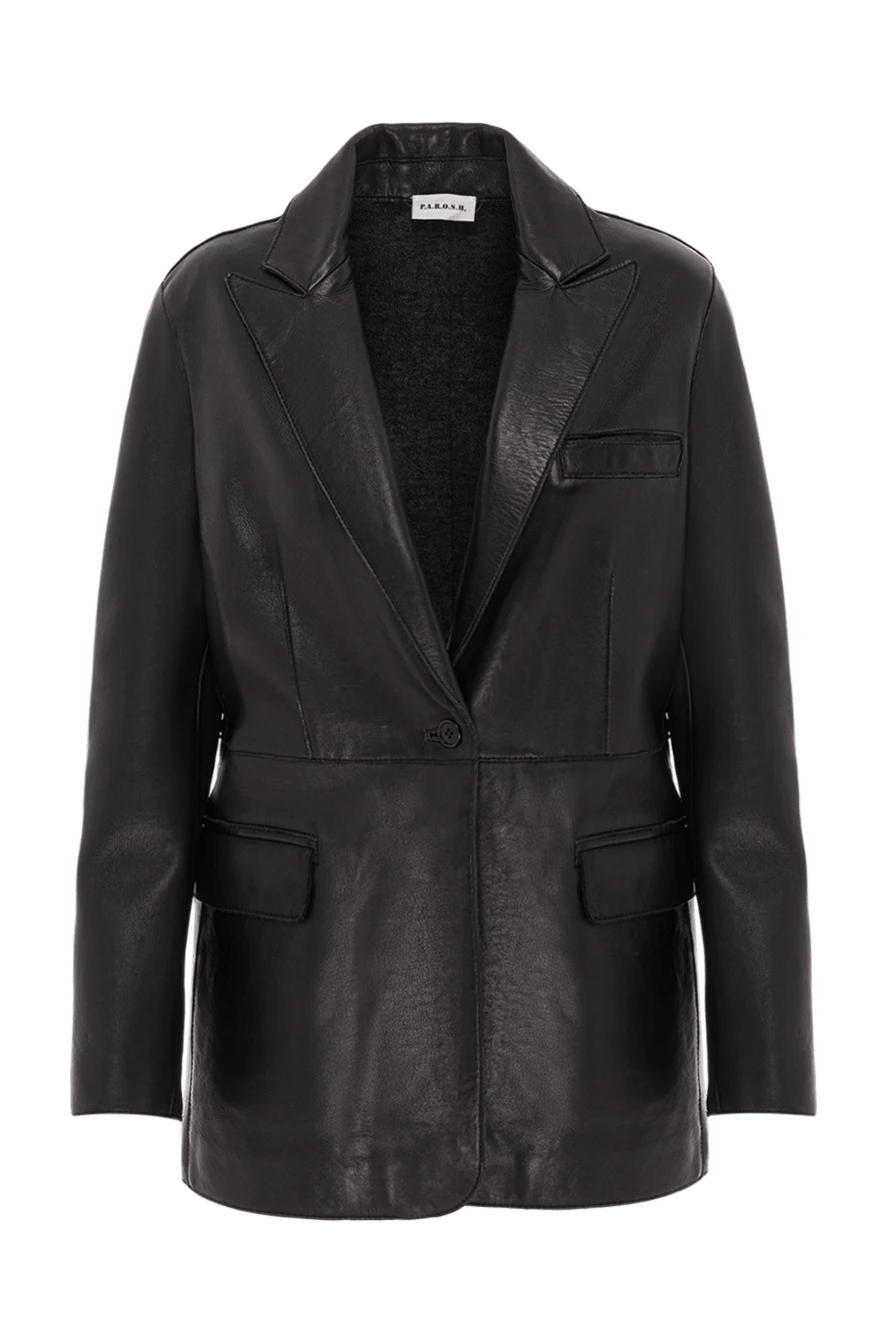 P.A.R.O.S.H. женский однобортный кожаный блейзер черного цвета 192091 - фото 1