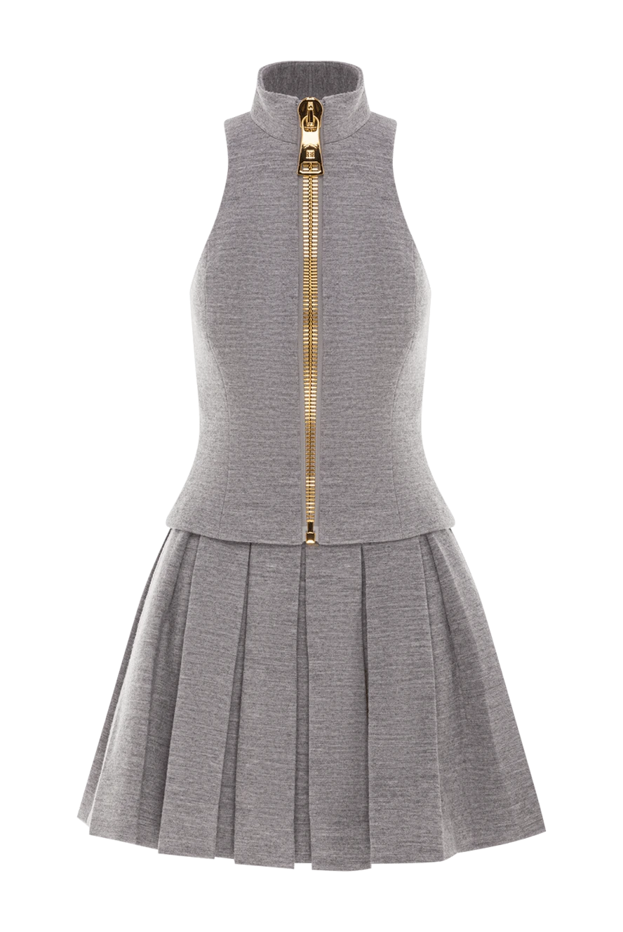 Balmain трикотажний топ із золотавою блискавкою та плісованою спідницею 192142 - фото 1