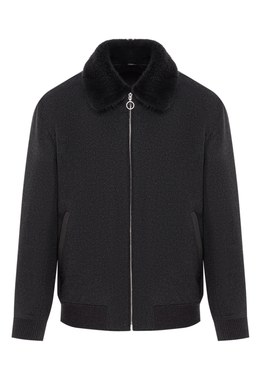 Seraphin темно-сіра кашемірова куртка-бомбер з хутряним коміром 192351 - фото 1