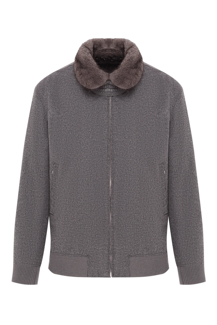 Seraphin серый бомбер из кашемира на меху с вставками из кожи крокодила 192352 - фото 1