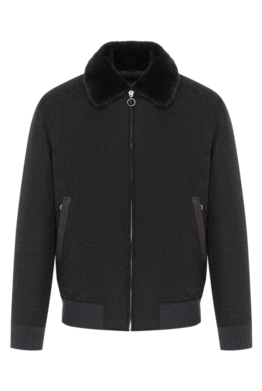 Seraphin сіра куртка на хутрі зі вставками зі шкіри крокодила 192353 - фото 1