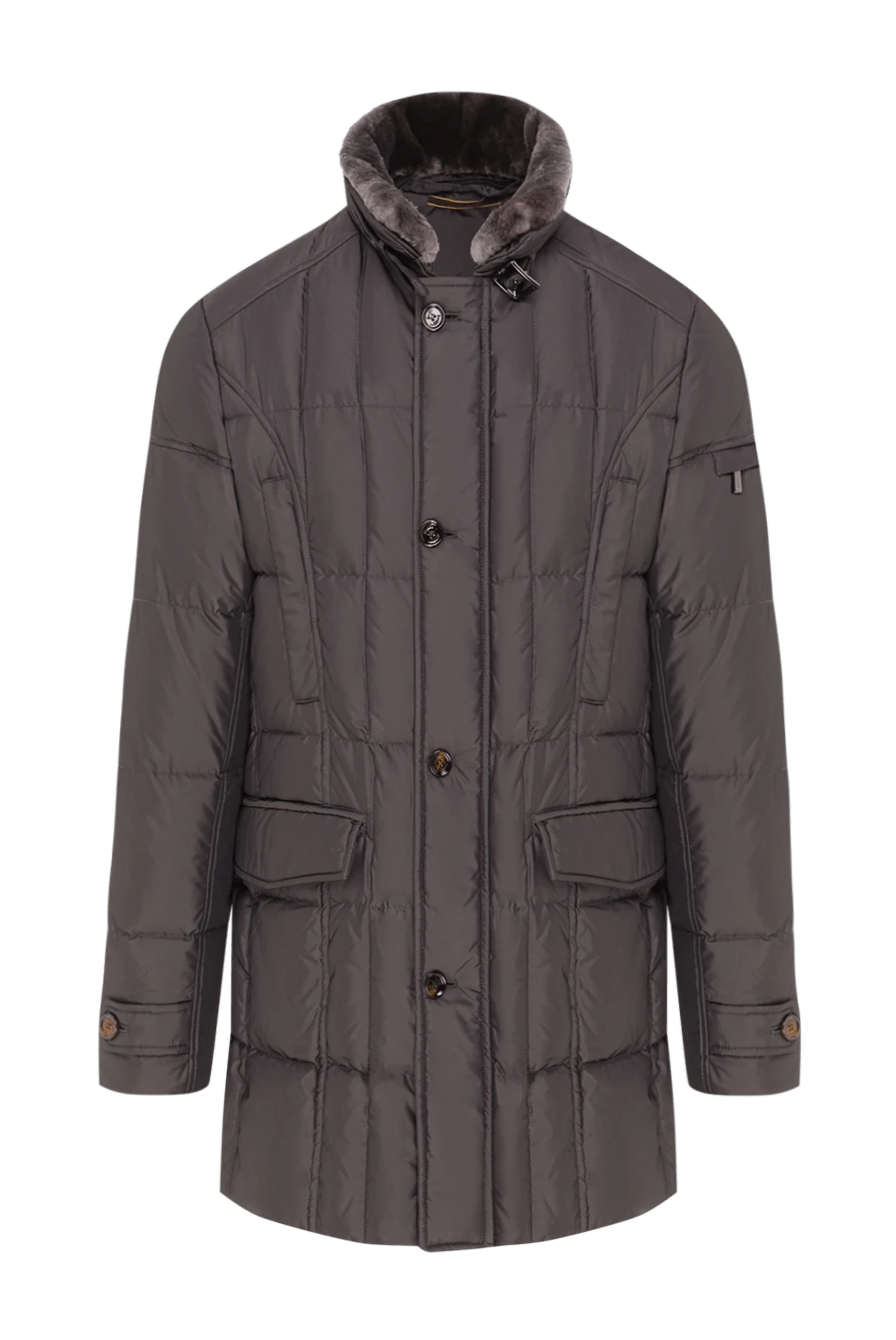 Moorer серый мужской пуховик с воротником-стойкой и отделкой из меха 192357 - фото 1