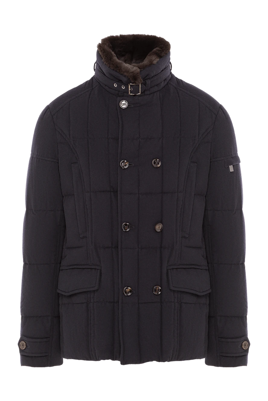 Moorer темно-синий пуховик с меховым воротником и двубортной застежкой 192365 - фото 1