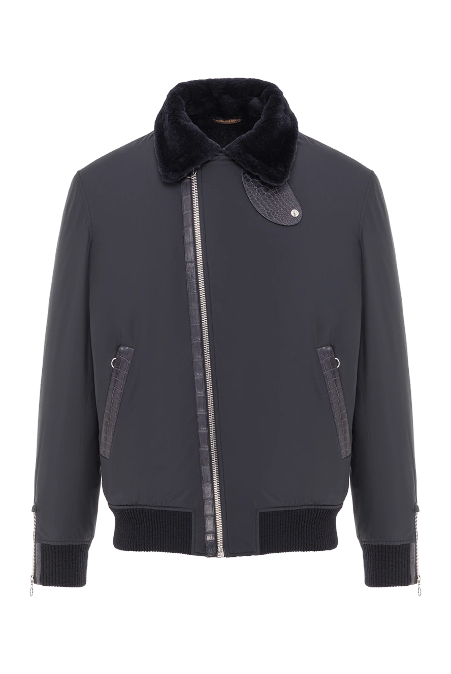 Seraphin чоловіча куртка-авіатор синього кольору з хутром та вставками зі шкіри крокодила. 192368 - фото 1