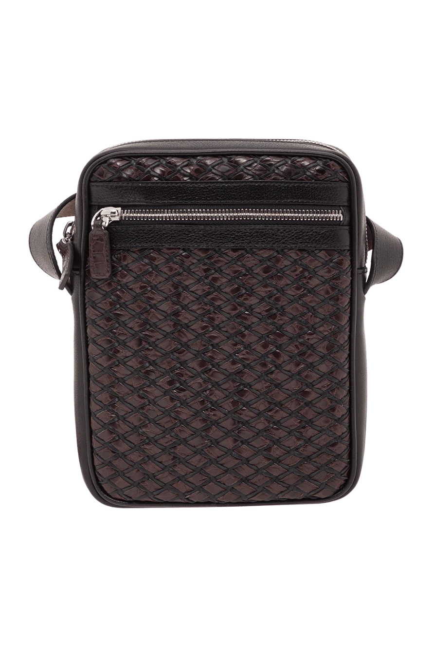 Tardini чоловіча сумка-месенджер із коричневої плетеної шкіри 192373 - фото 1