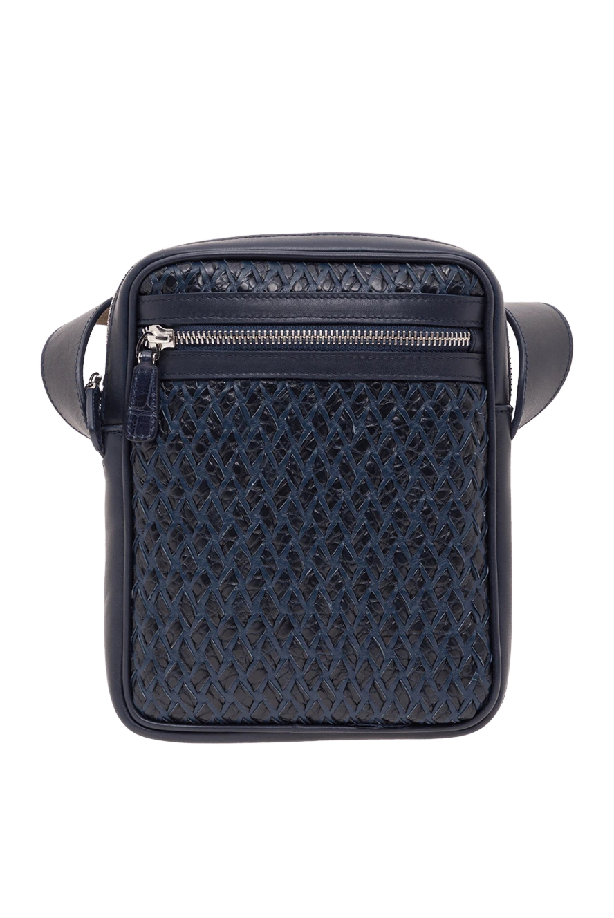 Tardini темно-синя чоловіча сумка-месенджер із плетеної шкіри 192374 - фото 1