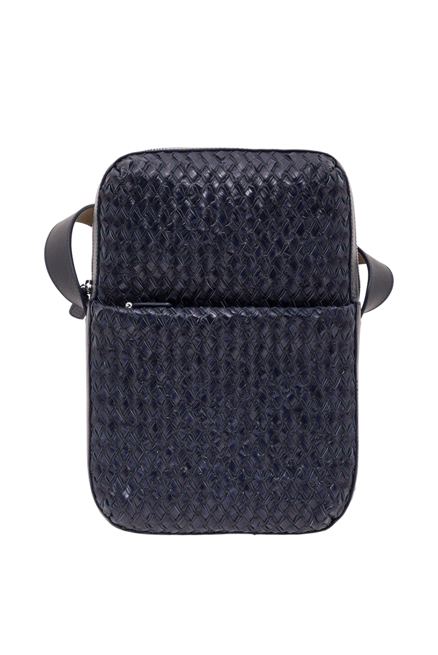 Tardini темно-синя чоловіча сумка через плече із плетеної шкіри 192380 - фото 1