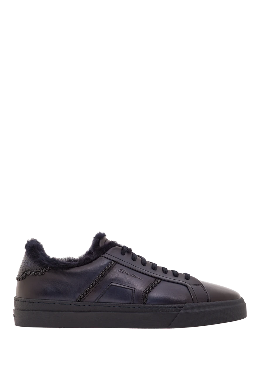 Santoni мужские черные кожаные сникеры с меховой подкладкой 192382 - фото 1