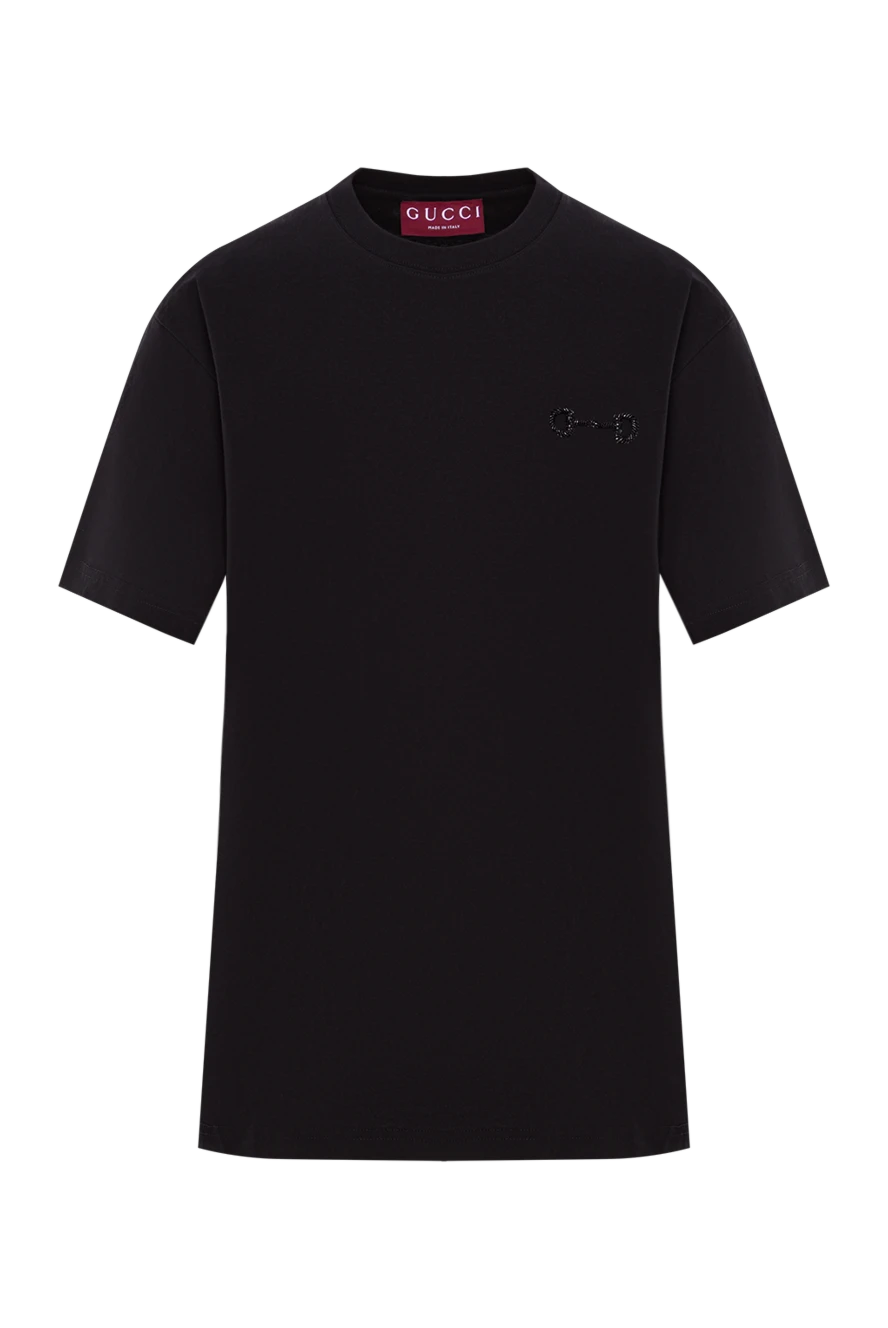 Gucci чорна футболка з бавовняного джерсі з вишивкою 192556 - фото 1