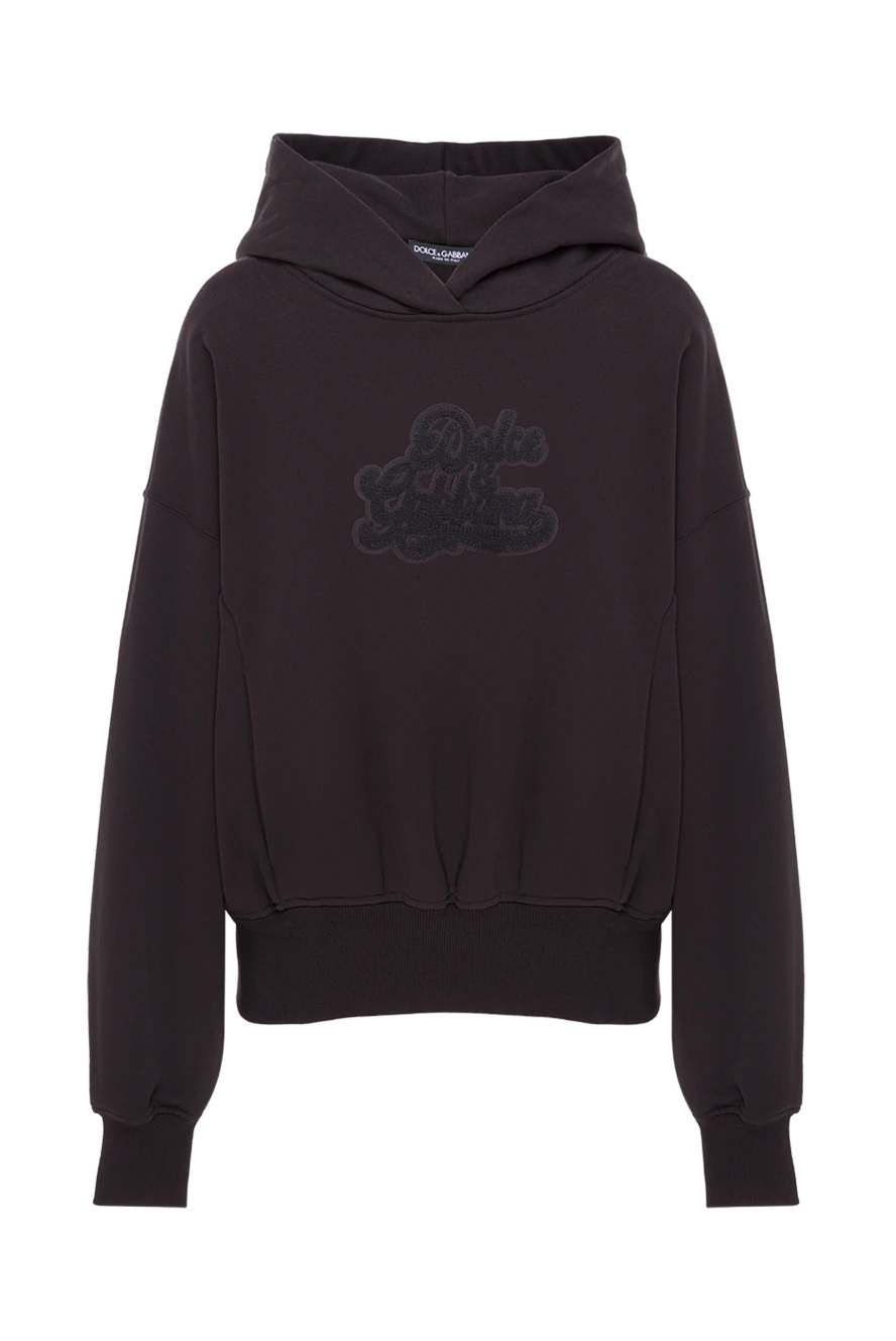 Dolce & Gabbana женское черное хлопковое худи с контрастным логотипом 192564 - фото 1