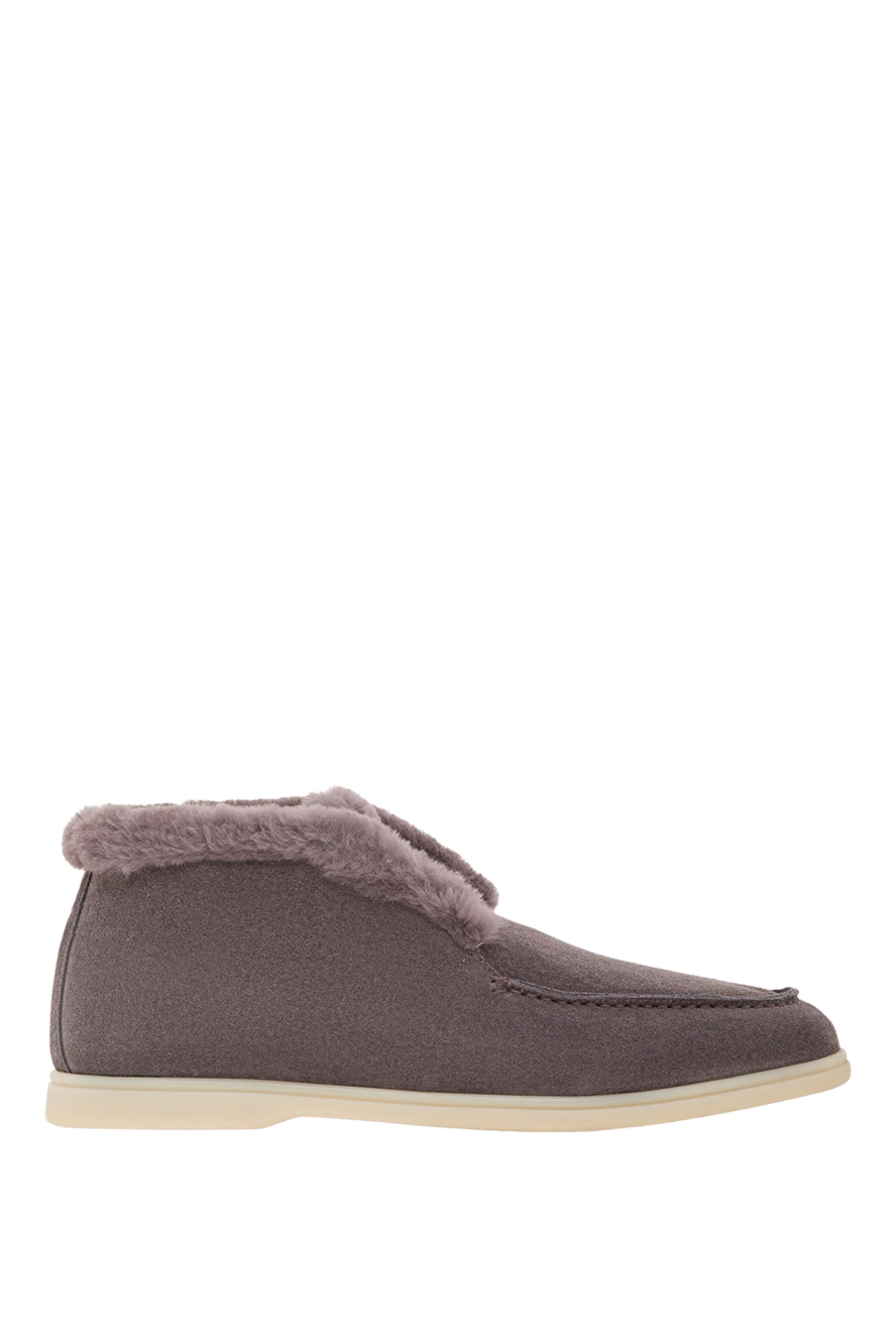 Fleur de Paris сірі замшеві дезерти з хутряною підкладкою 192585 - фото 1
