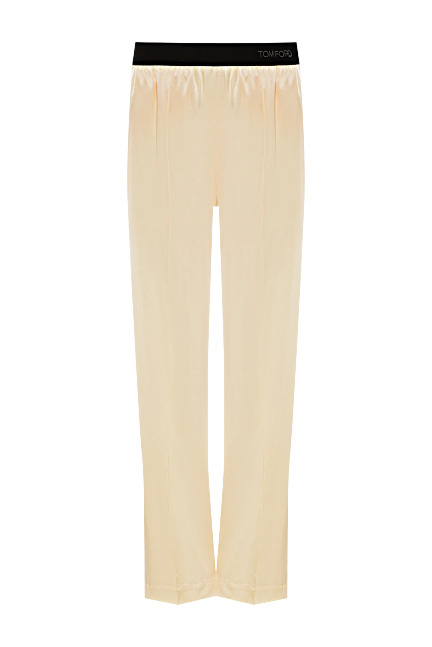 Tom Ford штани з еластичного шовку та атласу бежеві 192608 - фото 1