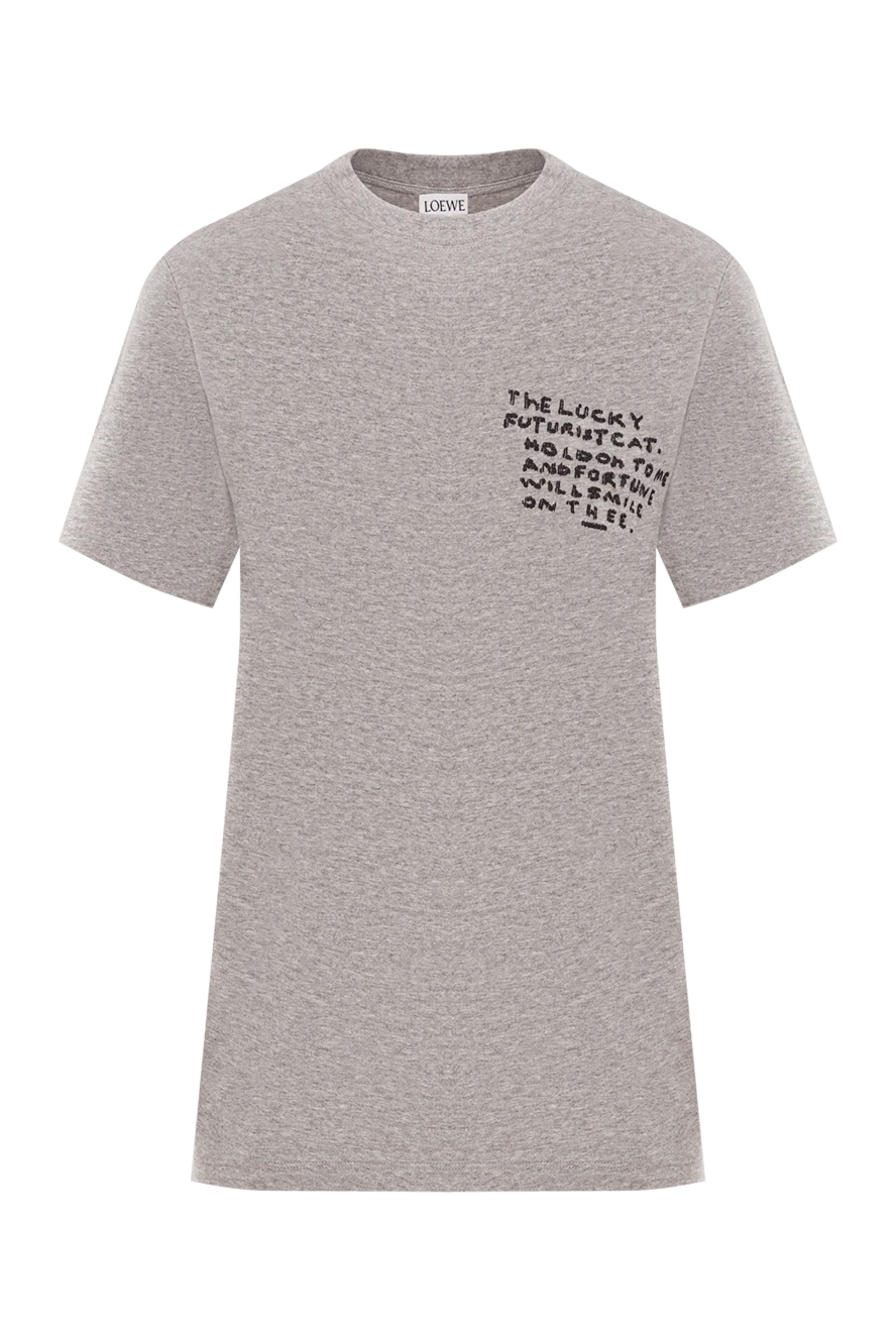 Loewe футболка сіра прямого крою з легкої бавовни з вишитим написом 192625 - фото 1