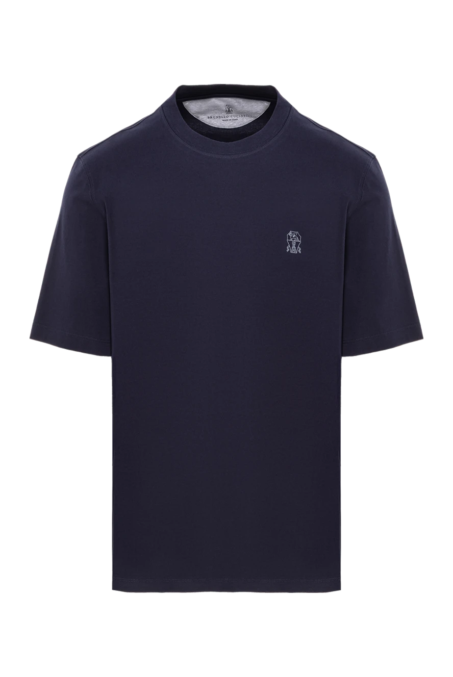 Brunello Cucinelli мужская синяя футболка из хлопка с логотипом бренда 192636 - фото 1