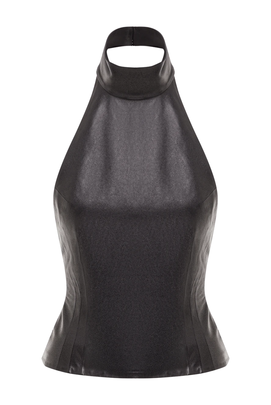 Magda Butrym black genuine leather halter top with ties at the neck 192665 - photo 1