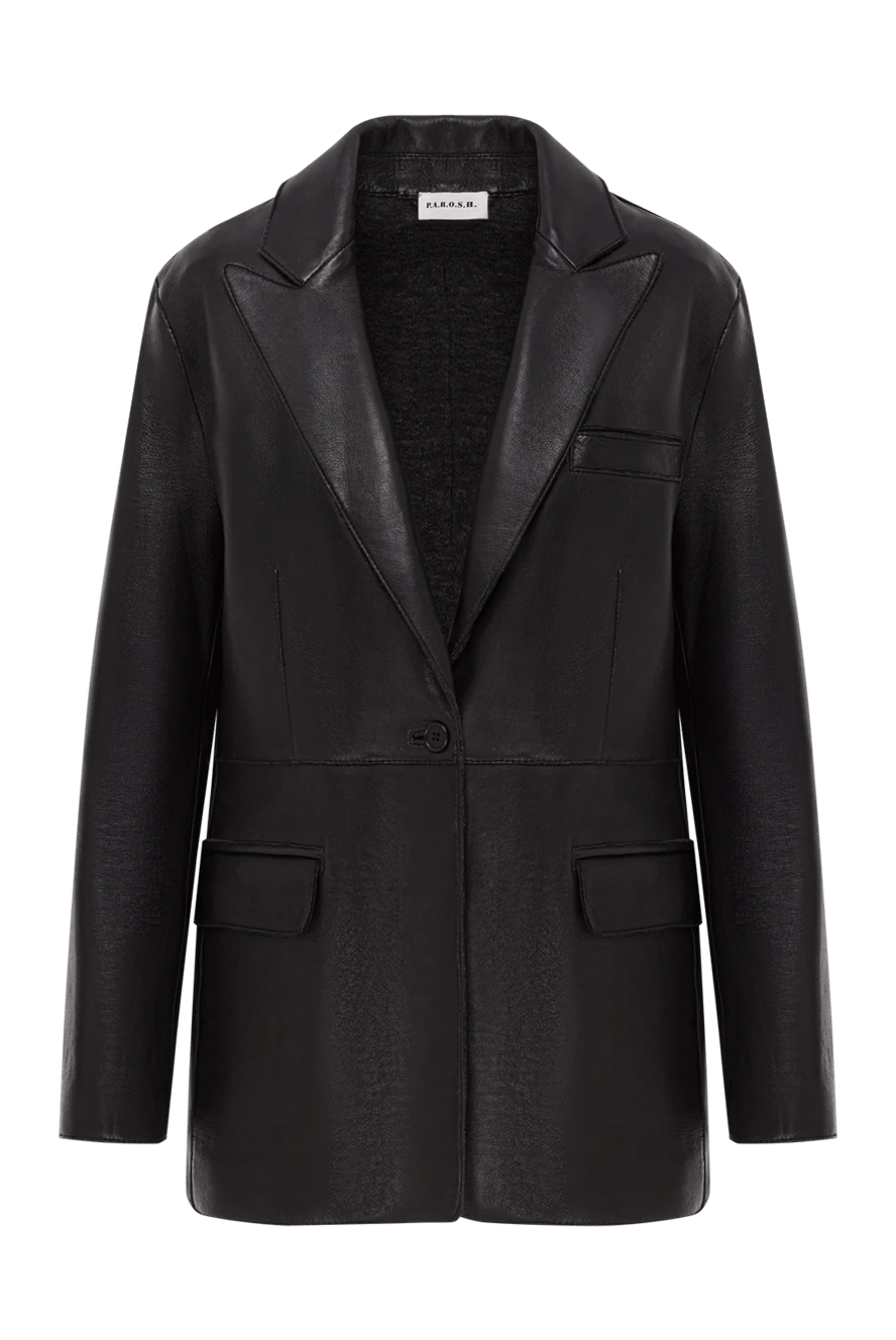 P.A.R.O.S.H. женский черный блейзер из натуральной кожи на пуговицах 192747 - фото 1
