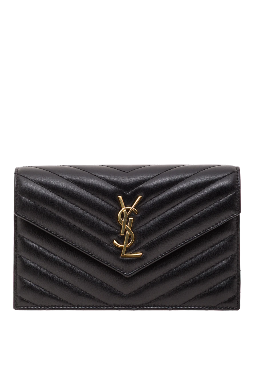 Saint Laurent сумочка на цепочке украшенная строчкой в ??виде шевронов черная 192783 - фото 1