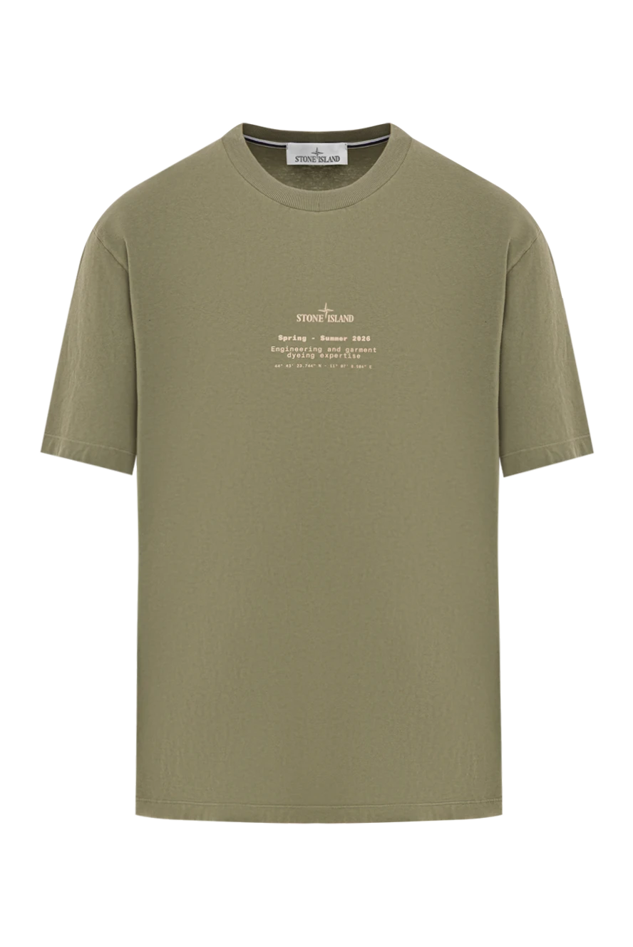 Stone Island зелена футболка стандартного крою з принтом stone 192889 - фото 1