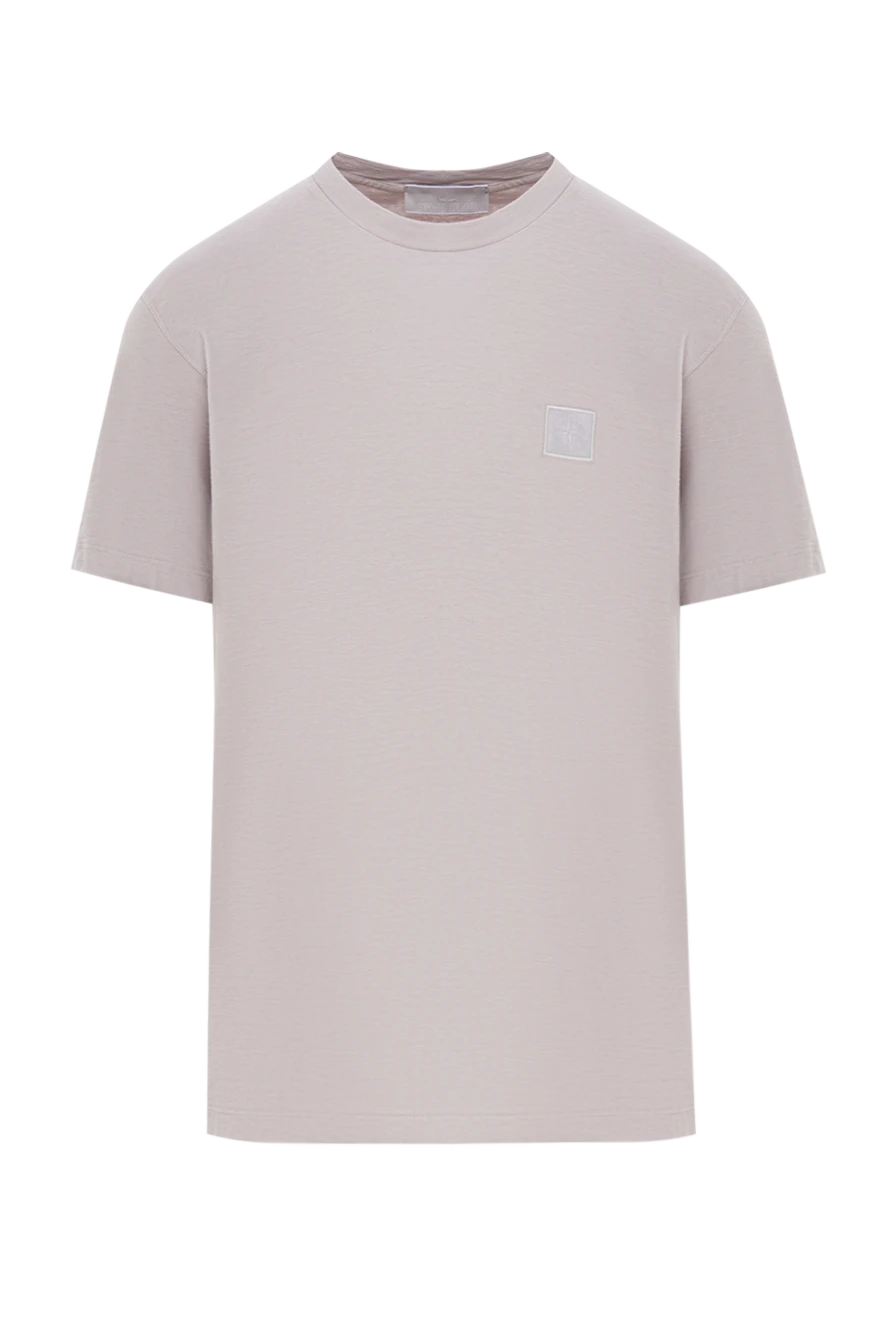 Stone Island облягаюча сіра футболка з нашивкою у вигляді компасу в тон 192915 - фото 1