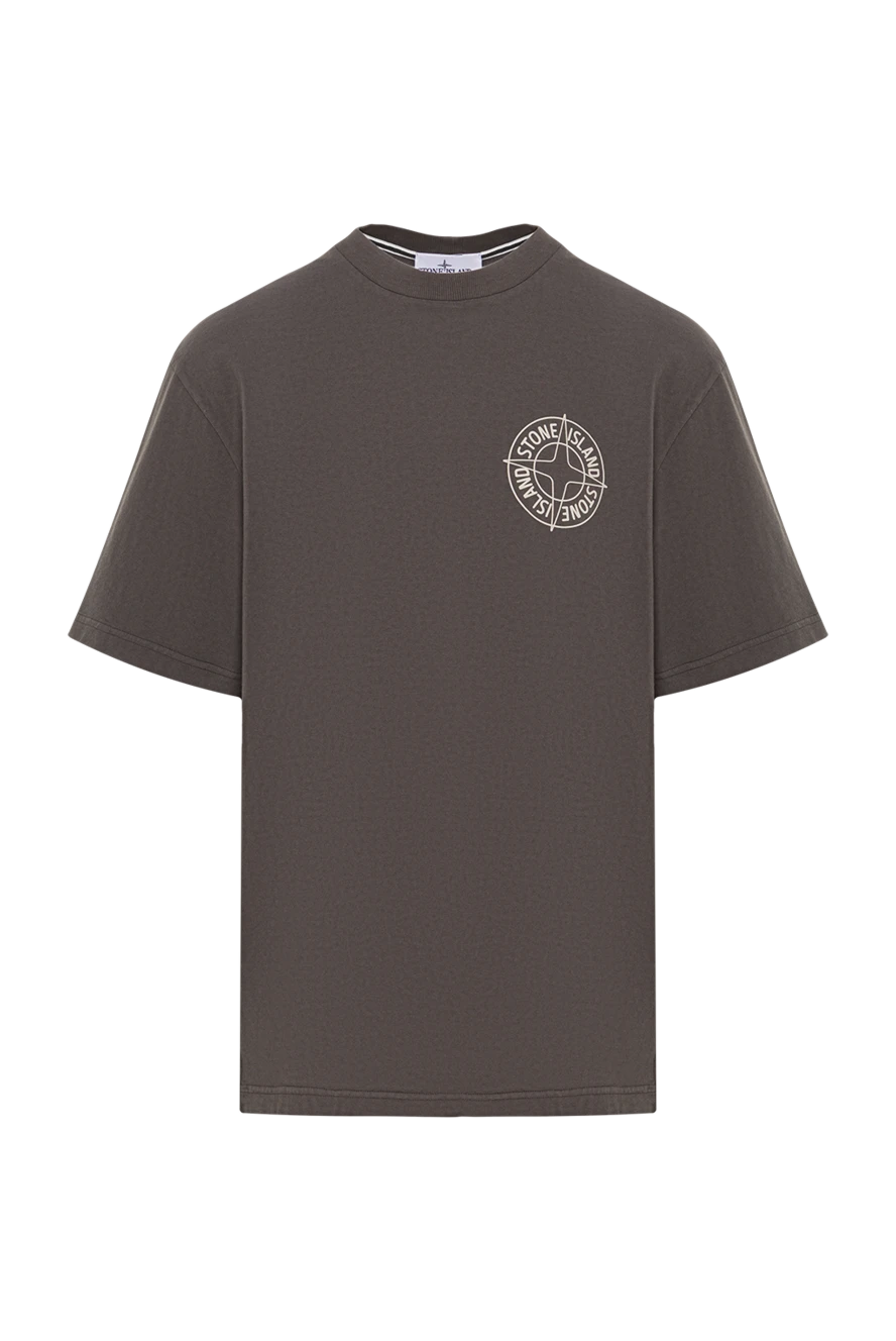 Stone Island темно-сіра футболка стандартного крою з принтом outline compass. 192917 - фото 1