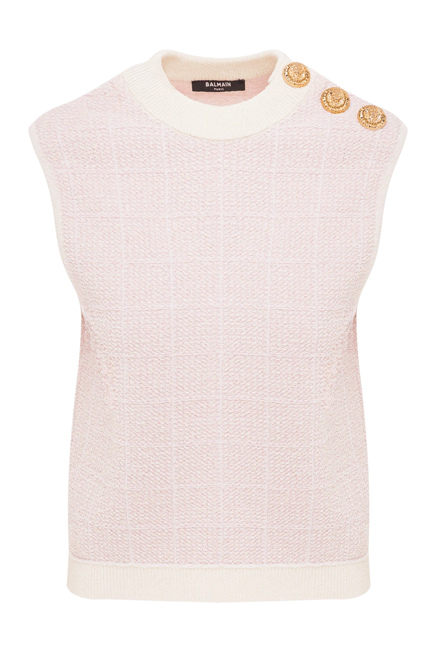 Balmain твидовий укорочений топ без рукавів рожевого кольору 193001 - фото 1