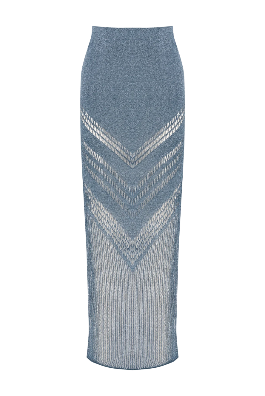 Moeva трикотажна спідниця-максі блакитного кольору з геометричним візерунком 193026 - фото 1
