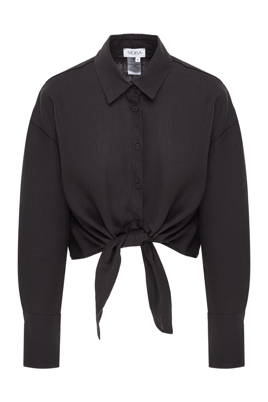 Moeva укорочена чорна сорочка із льону з акцентним вузлом-зав'язкою на талії 193033 - фото 1