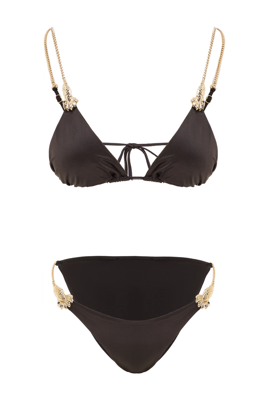 Moeva selena black satin two-piece swimsuit with gold chain straps 193045 - photo 1