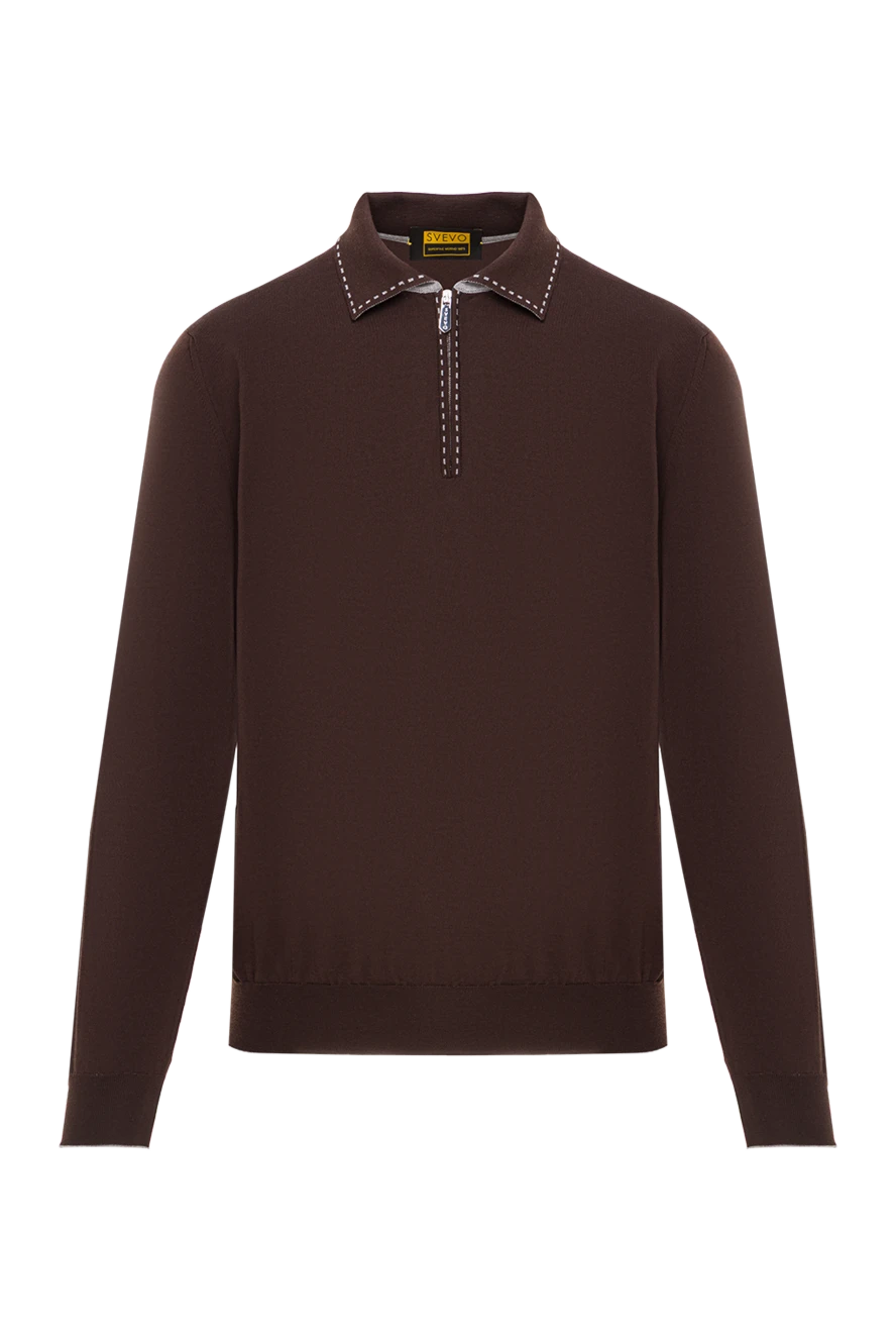 Svevo коричневий вовняний джемпер-поло з довгим рукавом та блискавкою 193059 - фото 1