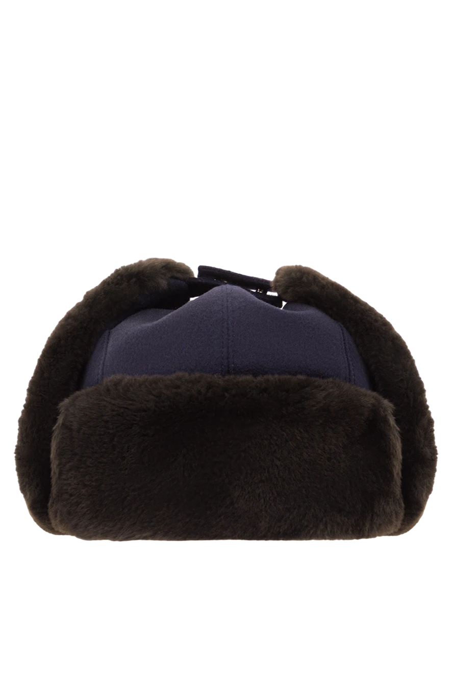 Enrico Mandelli темно-синя шапка-вушанка з кашеміру з хутряним оздобленням 193158 - фото 1