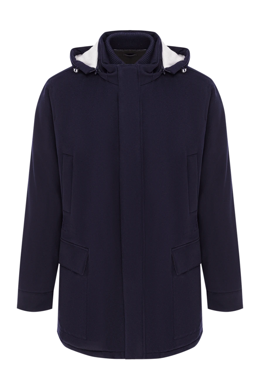 Enrico Mandelli чоловічий темно-синя парка з чистого кашеміру з капюшоном 193185 - фото 1