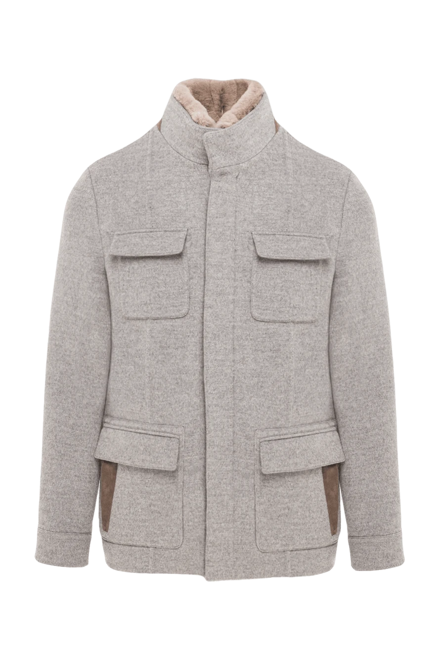 Enrico Mandelli сіра чоловіча куртка-сафарі з вовни та кашеміру 193189 - фото 1