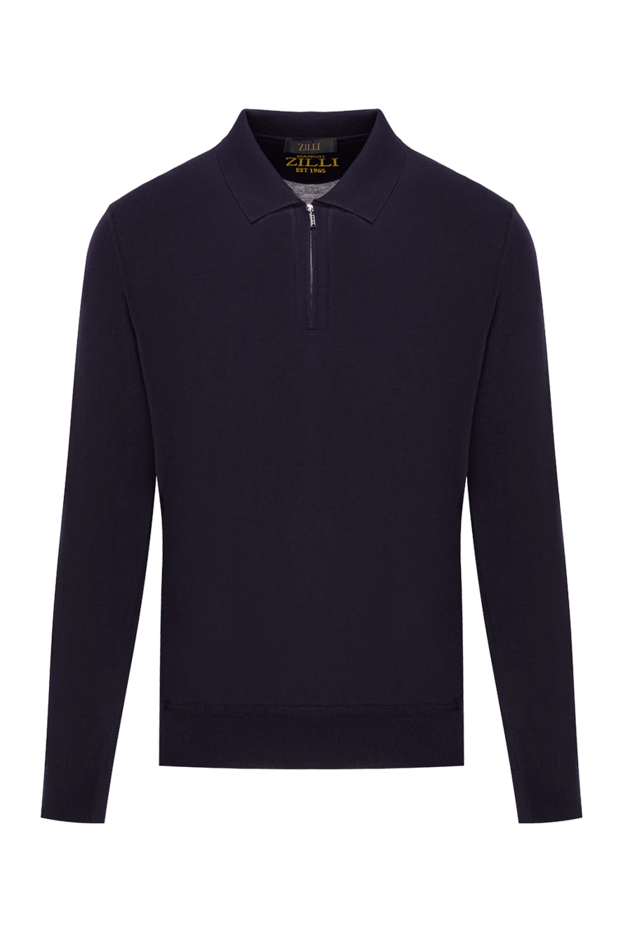 Zilli чоловіче синє поло з довгим рукавом та застібкою на блискавці 193216 - фото 1