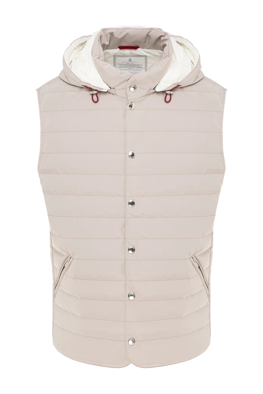 Brunello Cucinelli cтеганый бежевый жилет с капюшоном и застежкой на металлические кнопки 193367 - фото 1