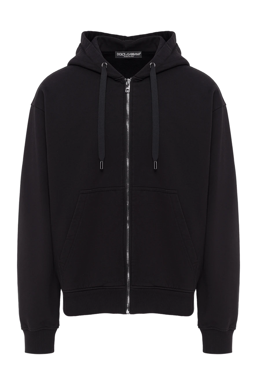 Dolce & Gabbana чёрная кофта с капюшоном из хлопкового джерси с вышитым логотипом 193378 - фото 1