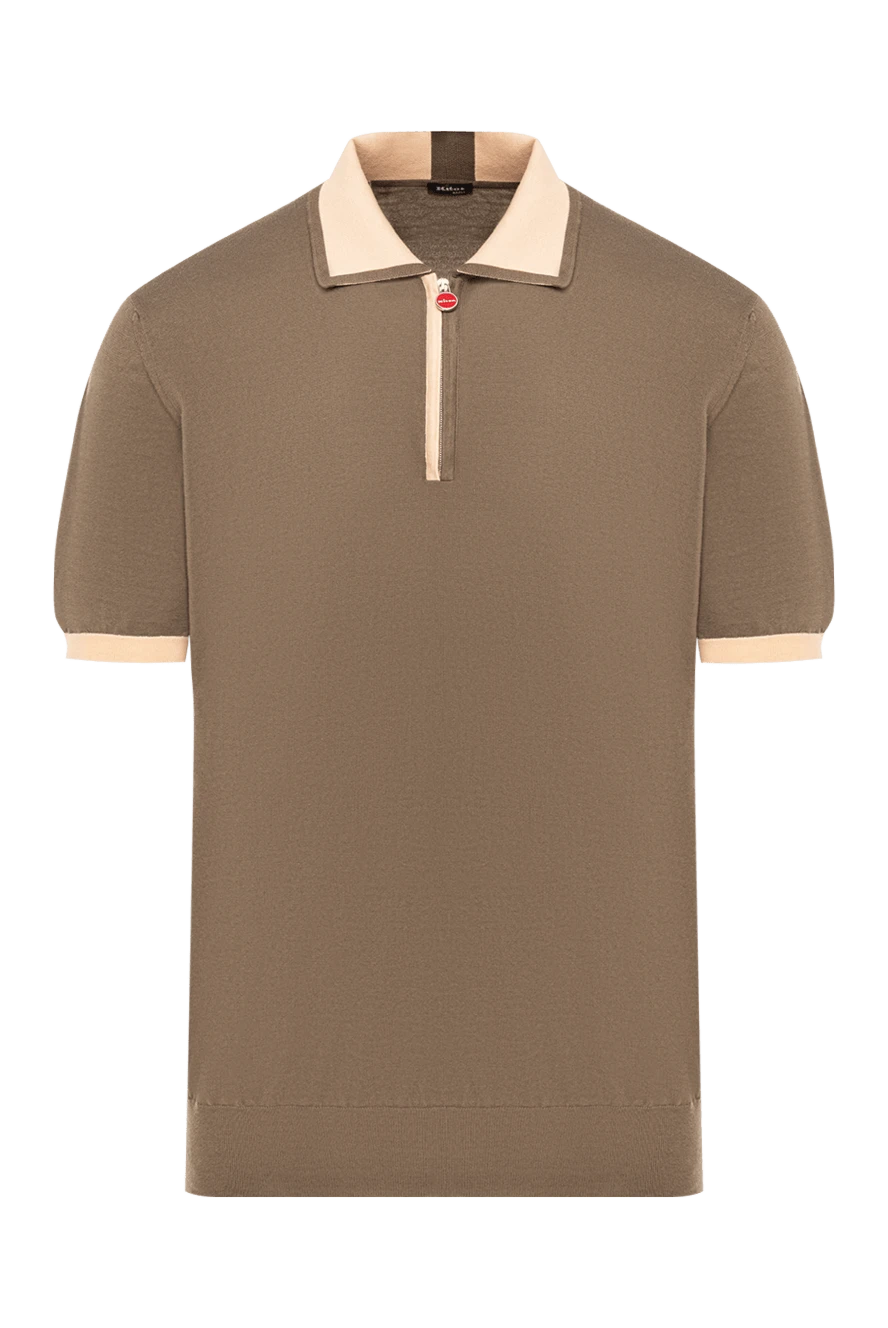 Kiton чоловіче трикотажне поло кольору хакі з контрастним коміром на блискавці 193533 - фото 1
