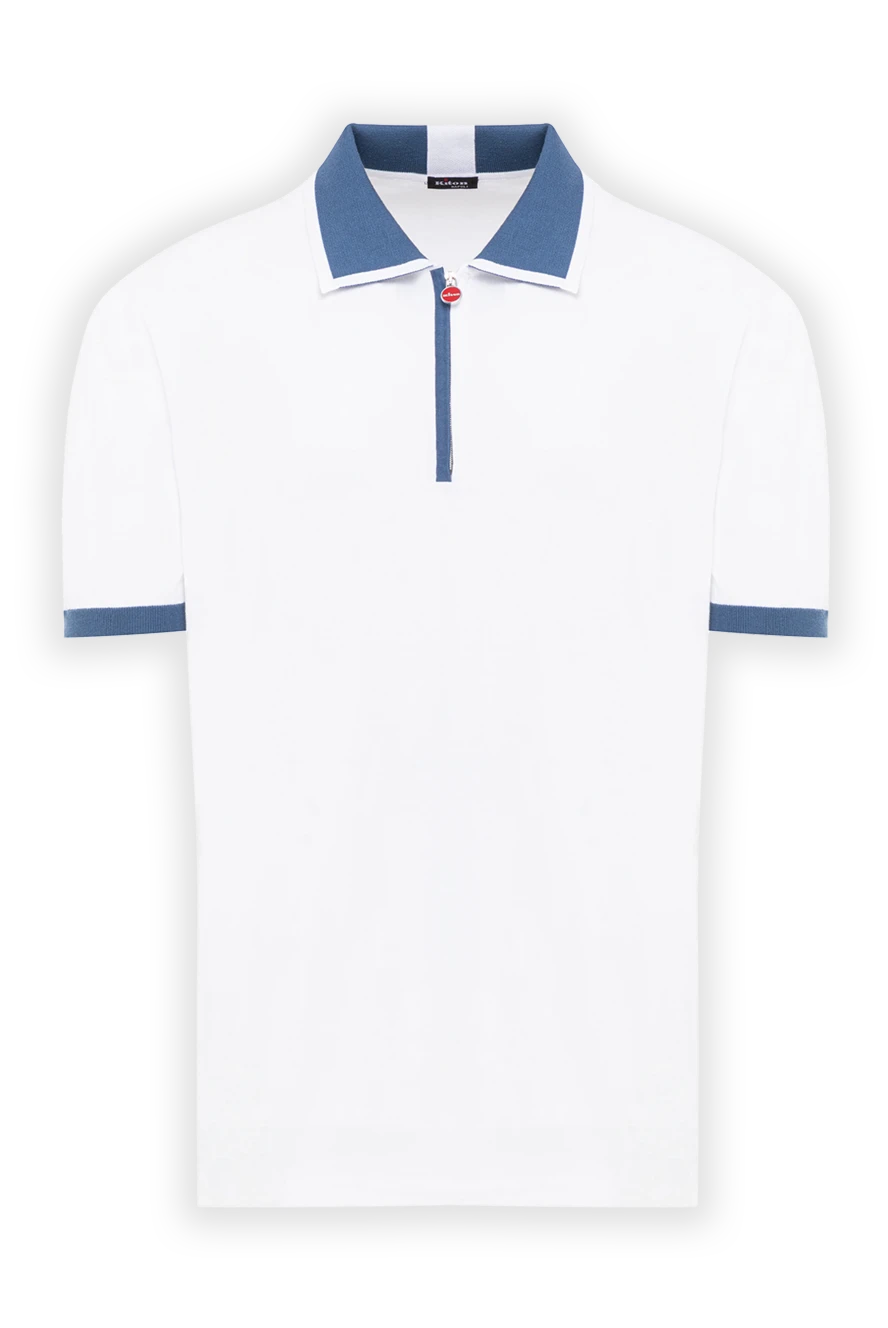 Kiton мужское белое поло с контрастной синей отделкой на молнии 193535 - фото 1
