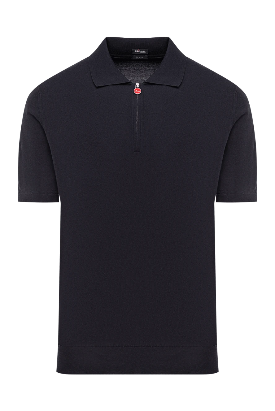 Kiton чоловіче трикотажне поло у синьому кольорі на блискавці 193538 - фото 1