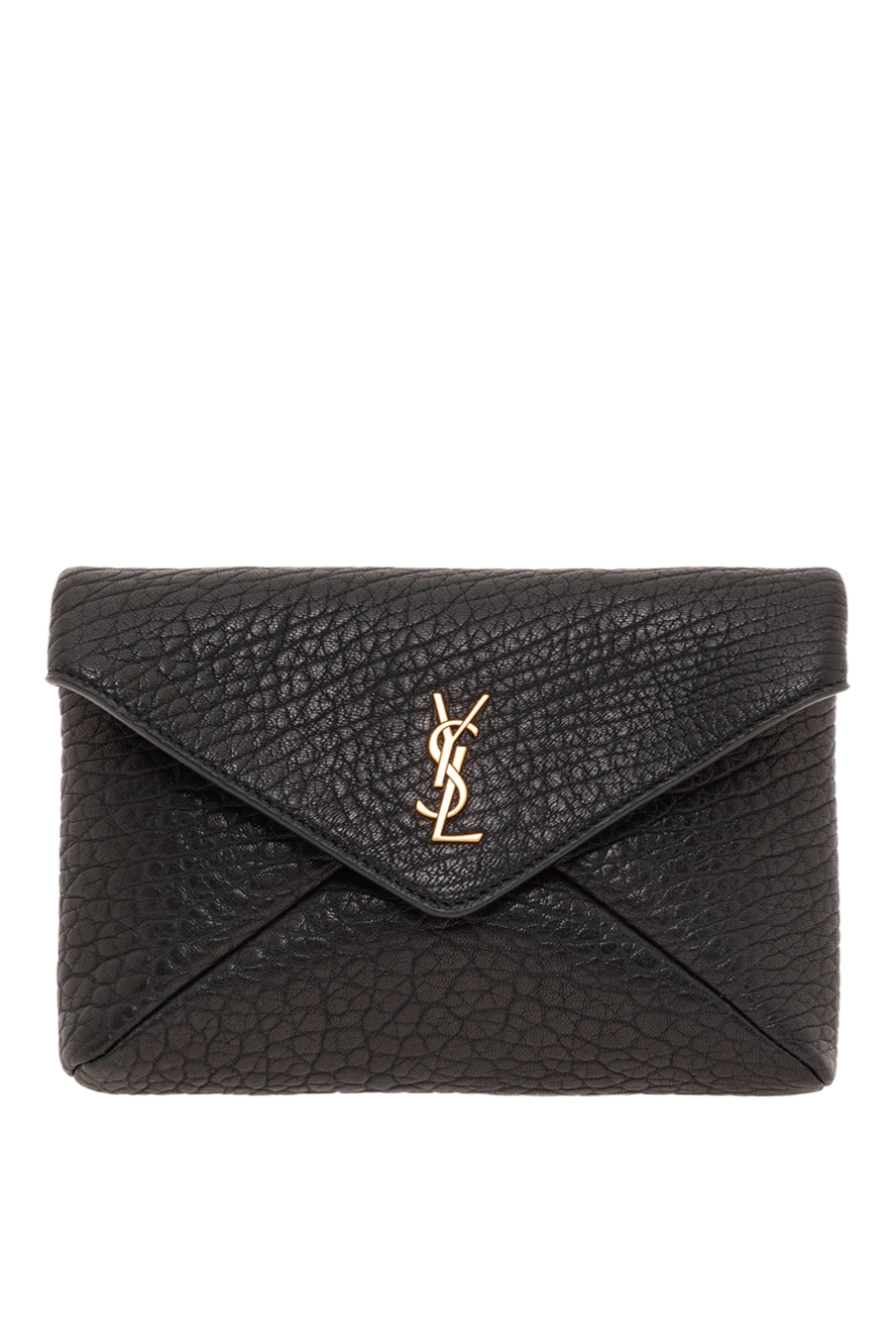 Saint Laurent сумочка черная на цепочке из телячьей кожи c логотипом cassandre 193619 - фото 1