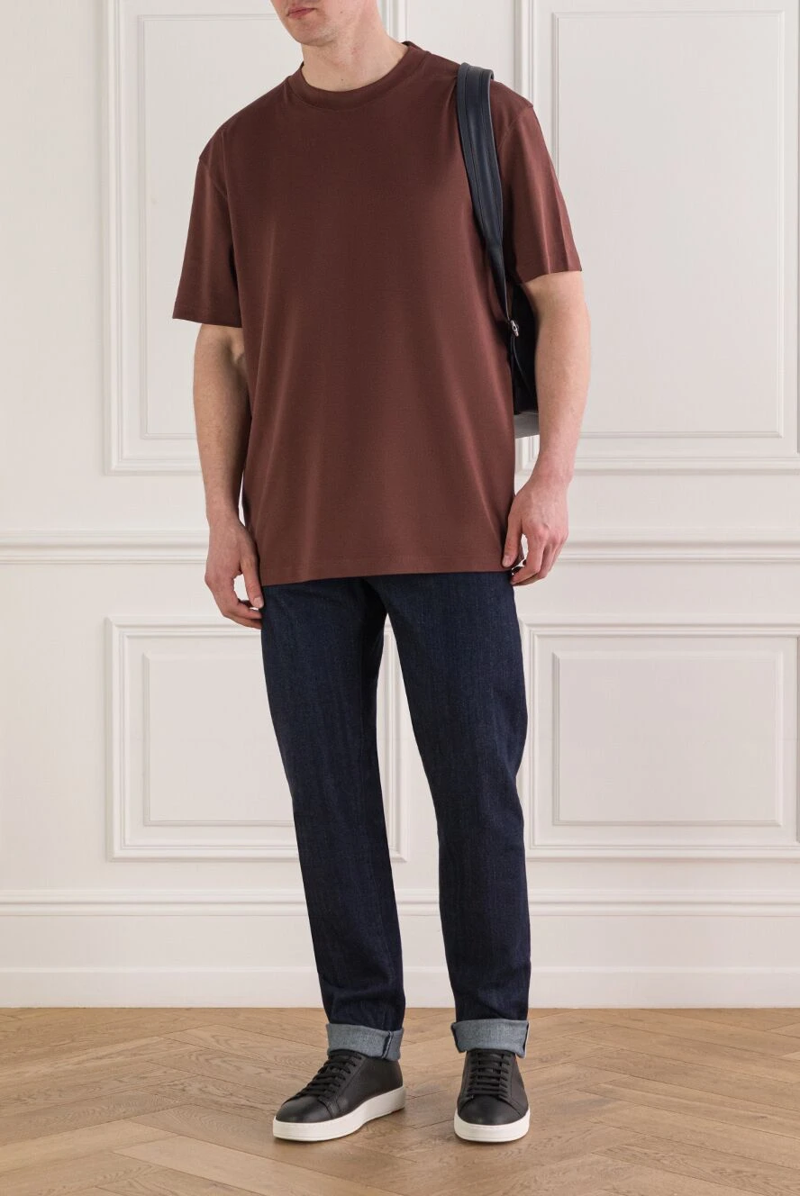 Loro Piana чоловічі коричневі футболки ray з бавовняного трикотажу 193637 - фото 1