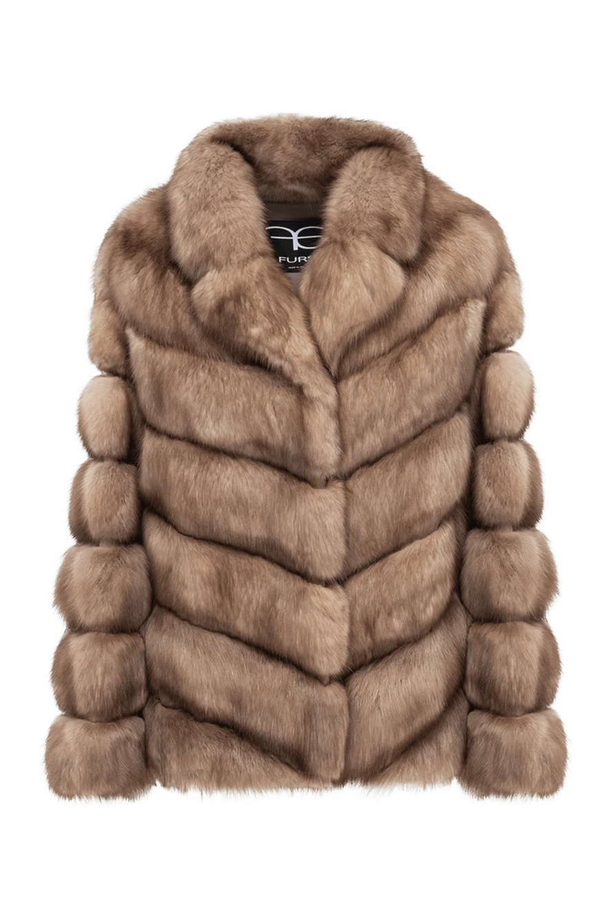FG Furs укороченная женская шуба из натурального соболя с диагональной раскладкой меха 193693 - фото 1