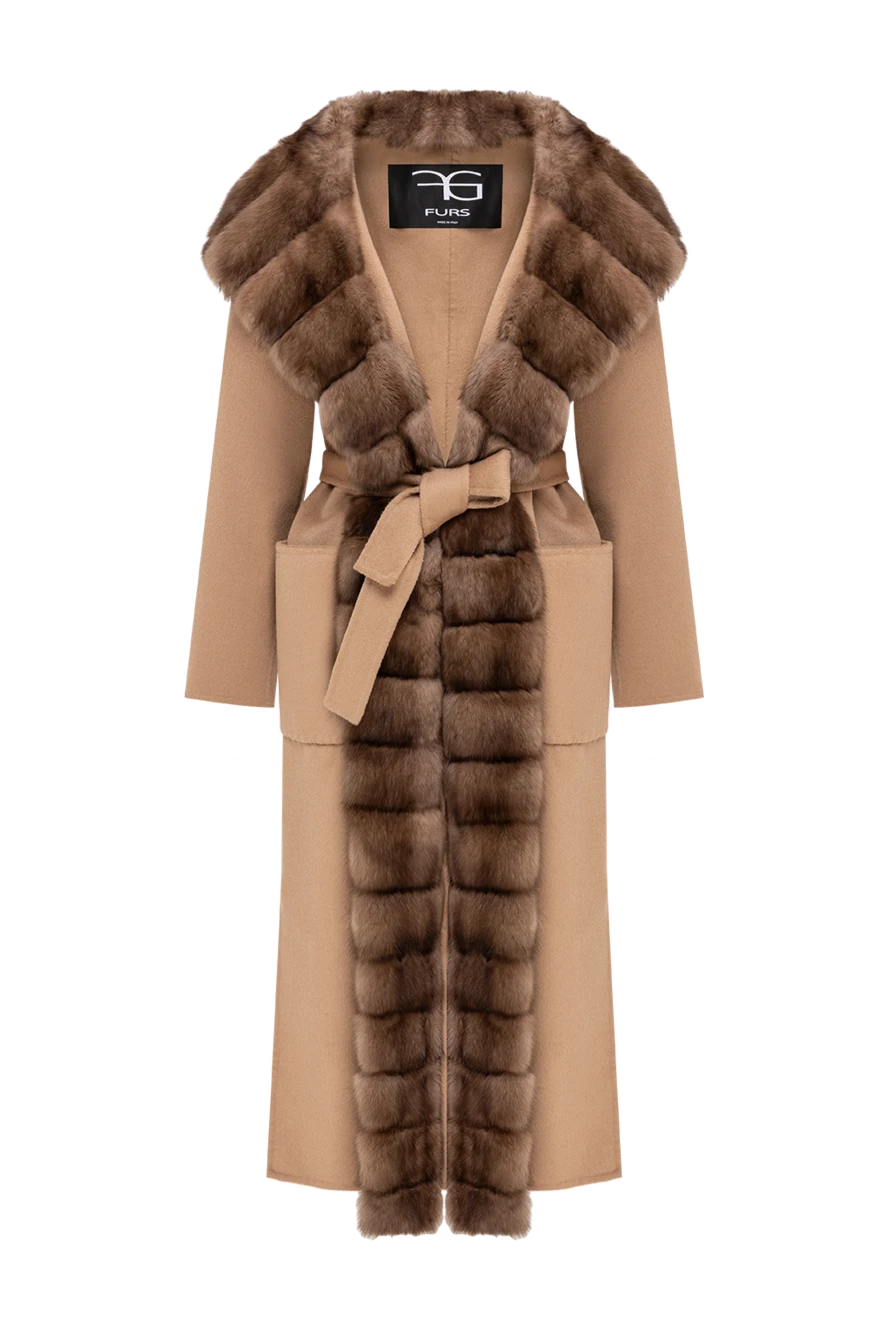 FG Furs пальто прямого силуету з кашеміру з оздобленням хутром соболя 193694 - фото 1