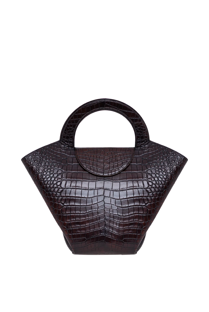Bottega Veneta жіноча сумка doll у темно-коричневому кольорі з тисненням під крокодилячу шкіру. 193726 - фото 1