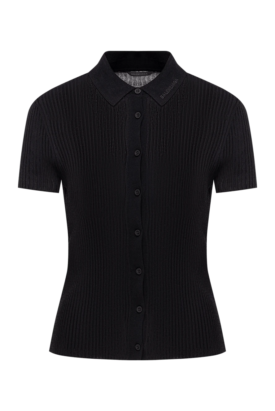 Balenciaga женская черная рубашка с коротким рукавом из тонкой трикотажной резинки 193902 - фото 1
